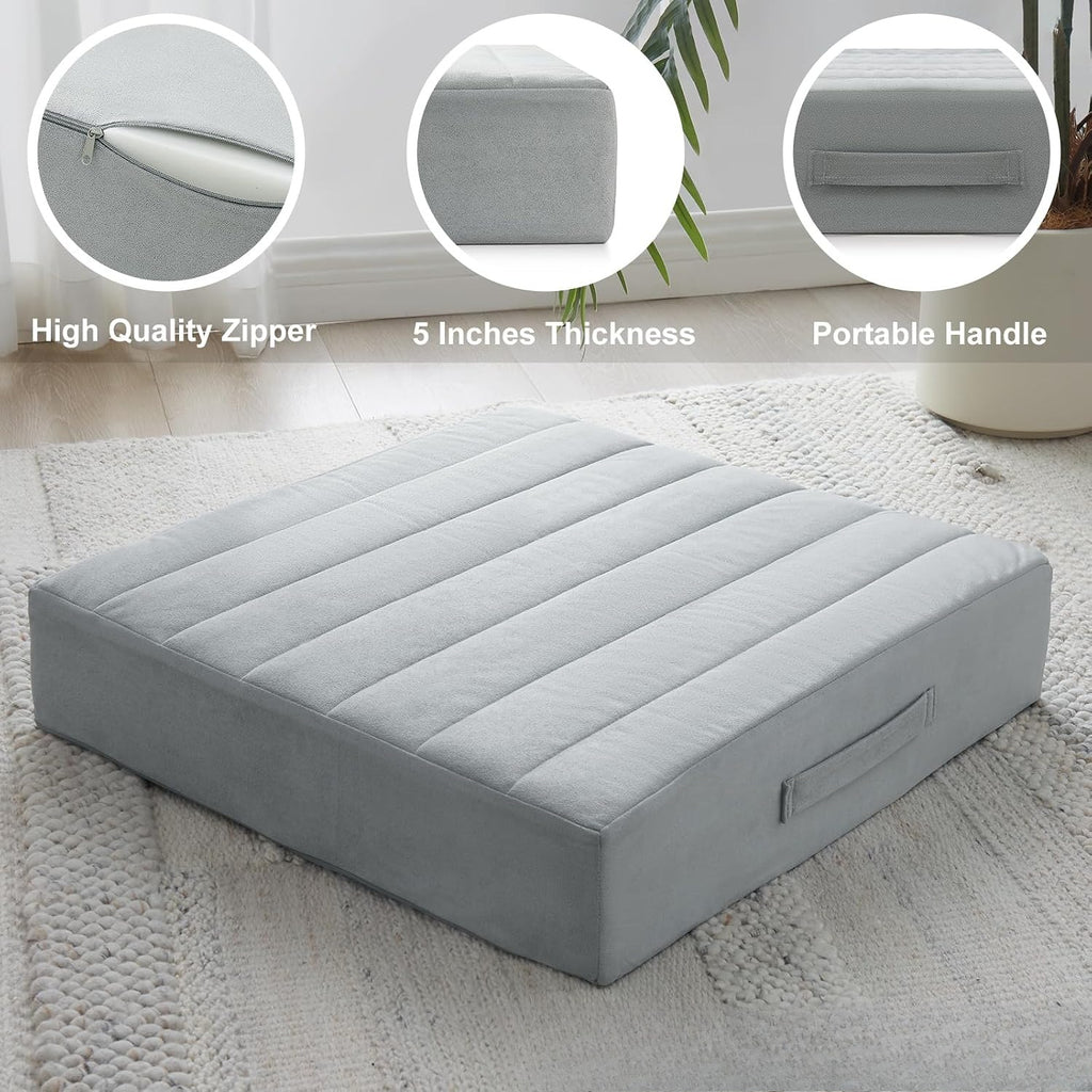Light Gray Tufted Foam Meditation Floor Pillow