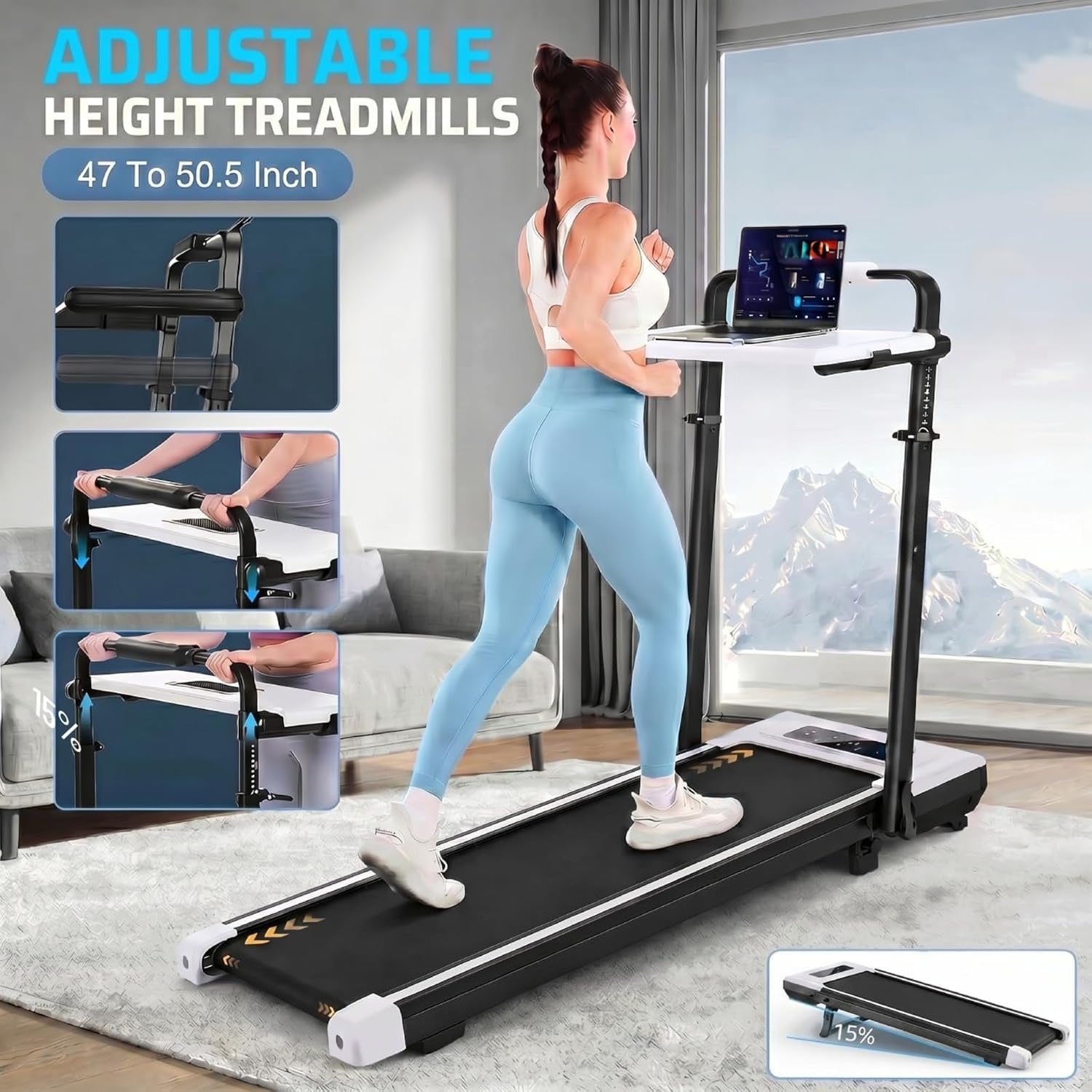 Foldable Incline Walking Pad Treadmill with Handles