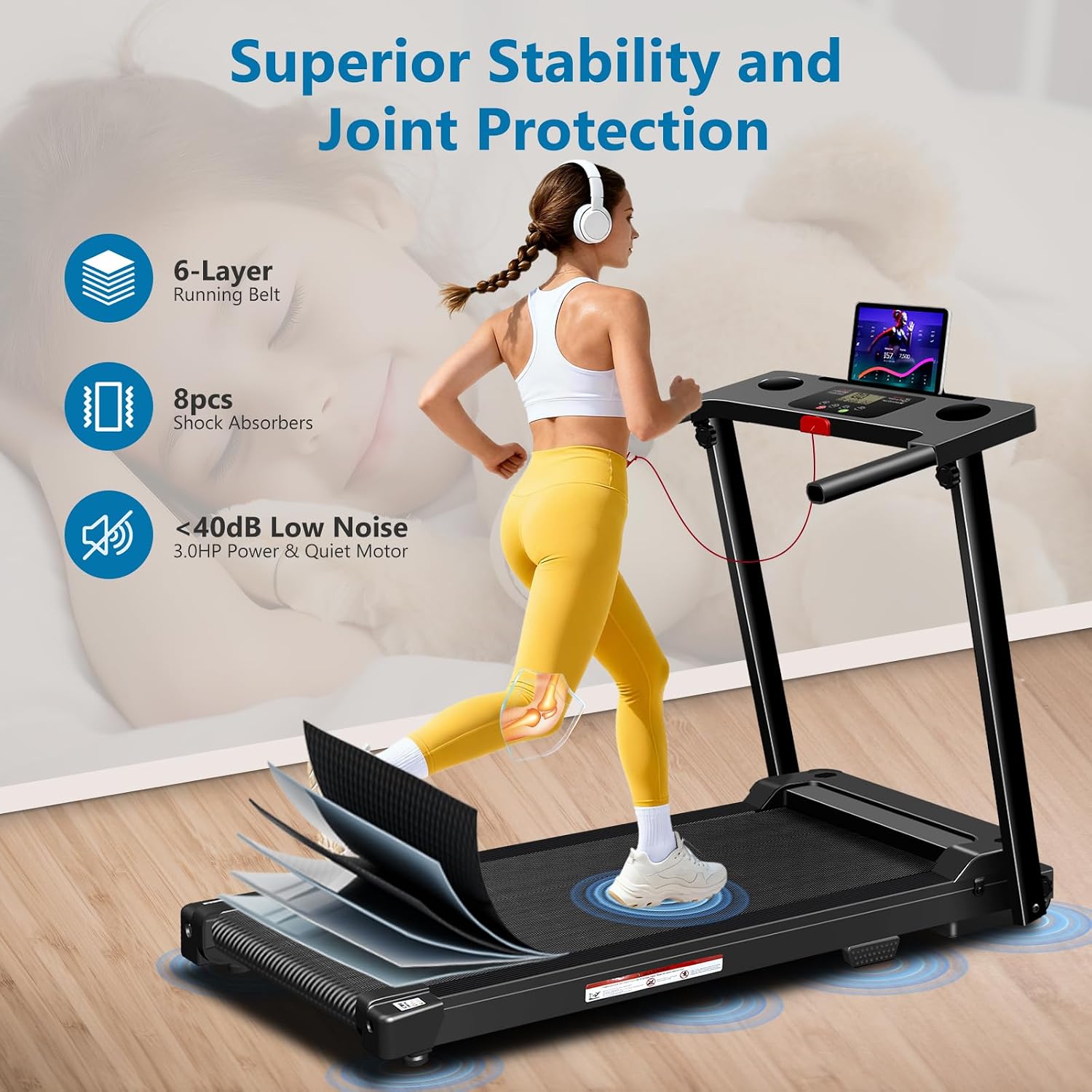 Foldable Portable Home Treadmill with Handles