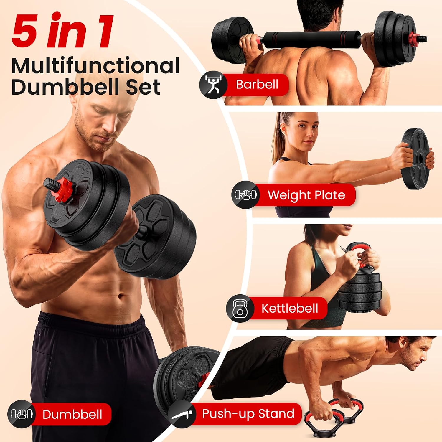 5‑in‑1 Adjustable Dumbbell Set with Connector