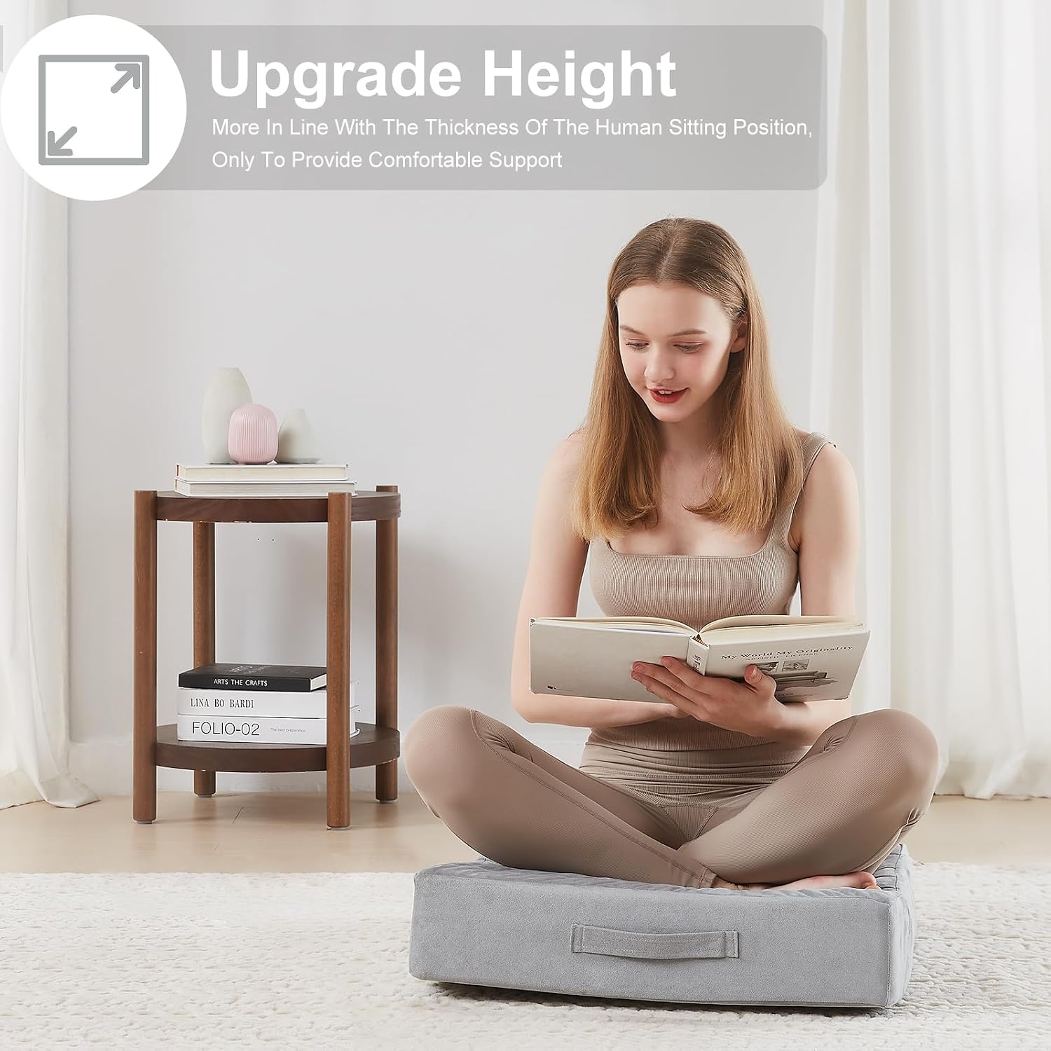 Light Gray Tufted Foam Meditation Floor Pillow
