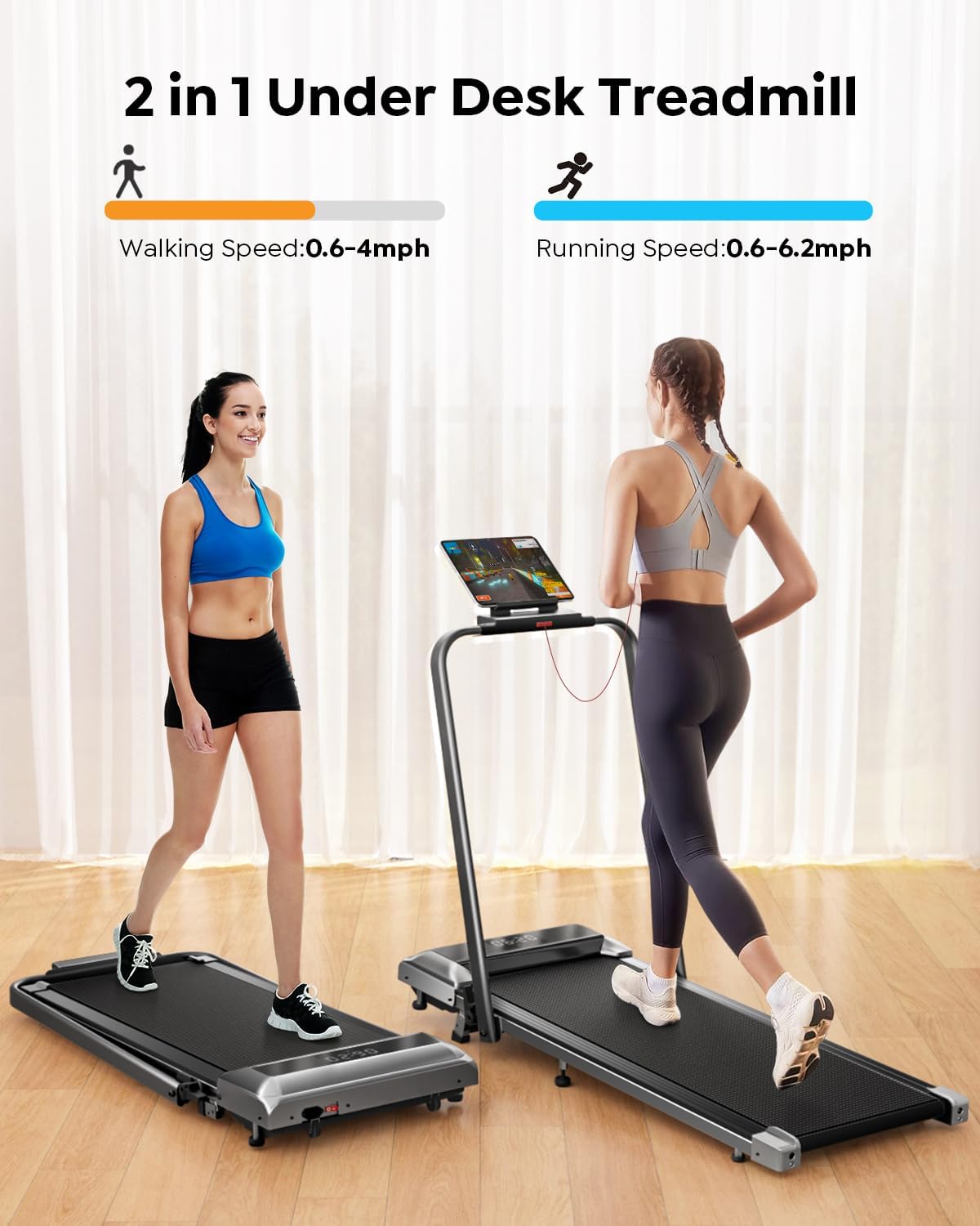 2‑in‑1 Incline Under‑Desk Walking Pad