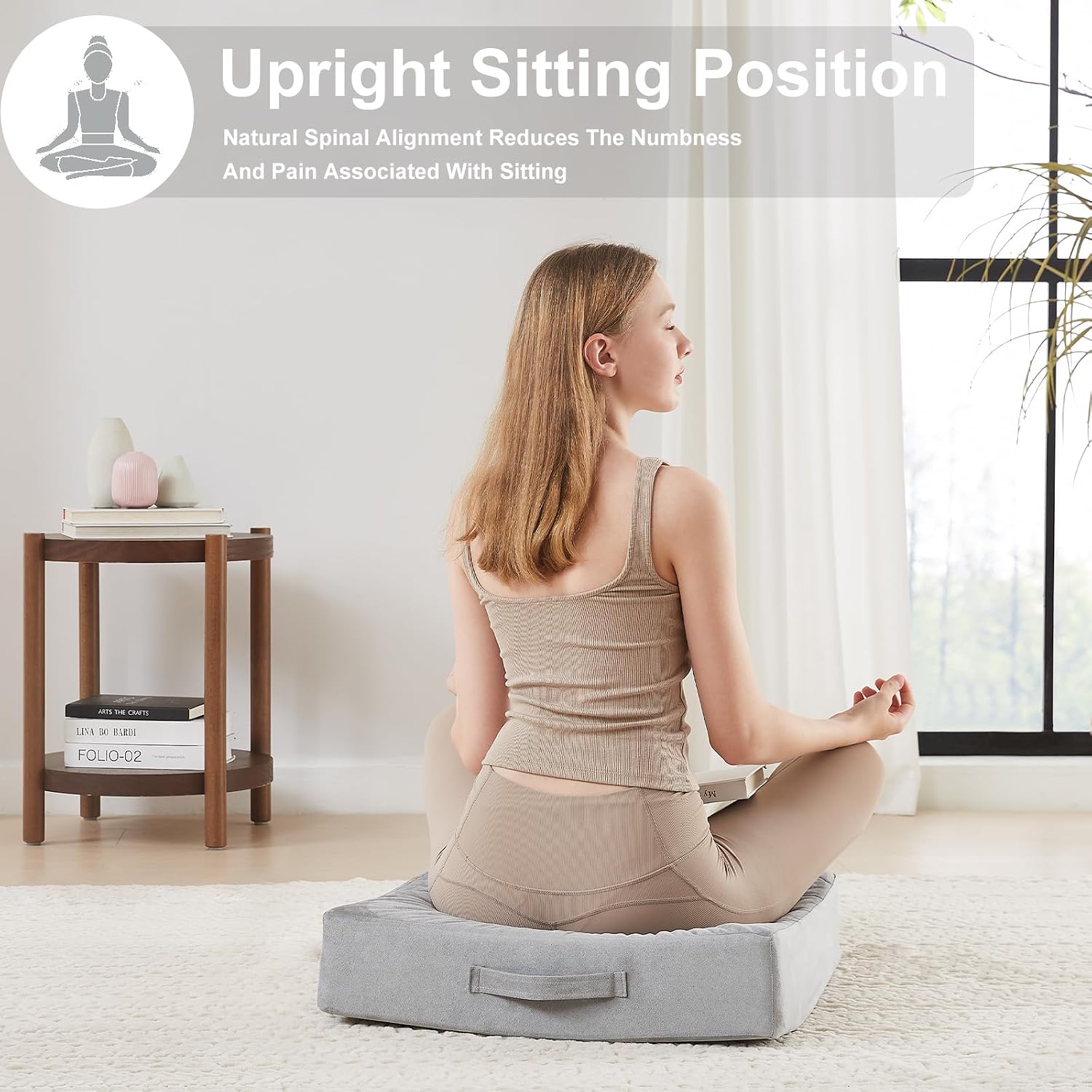 Light Gray Tufted Foam Meditation Floor Pillow