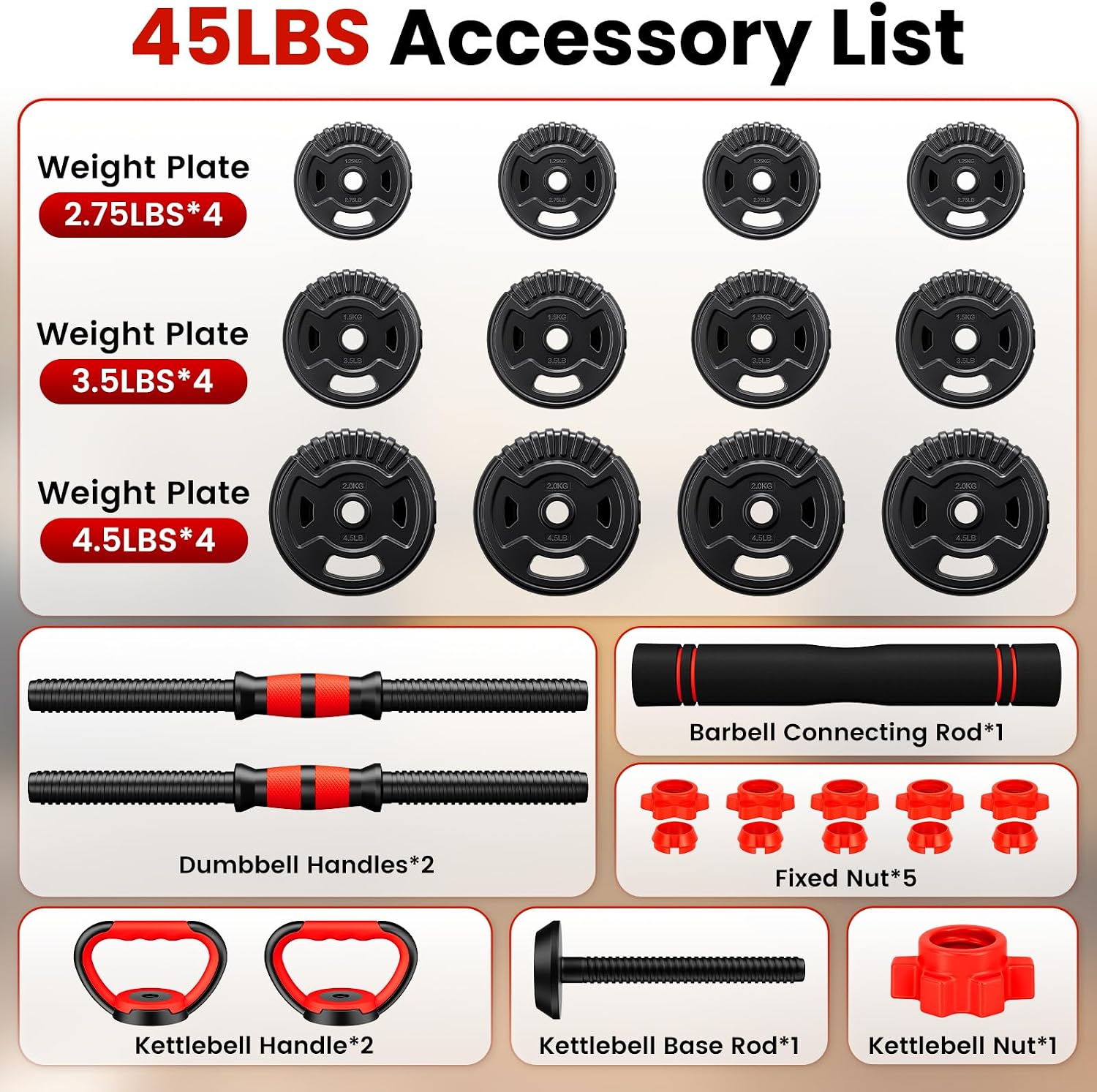 5‑in‑1 Adjustable Dumbbell Set with Connector