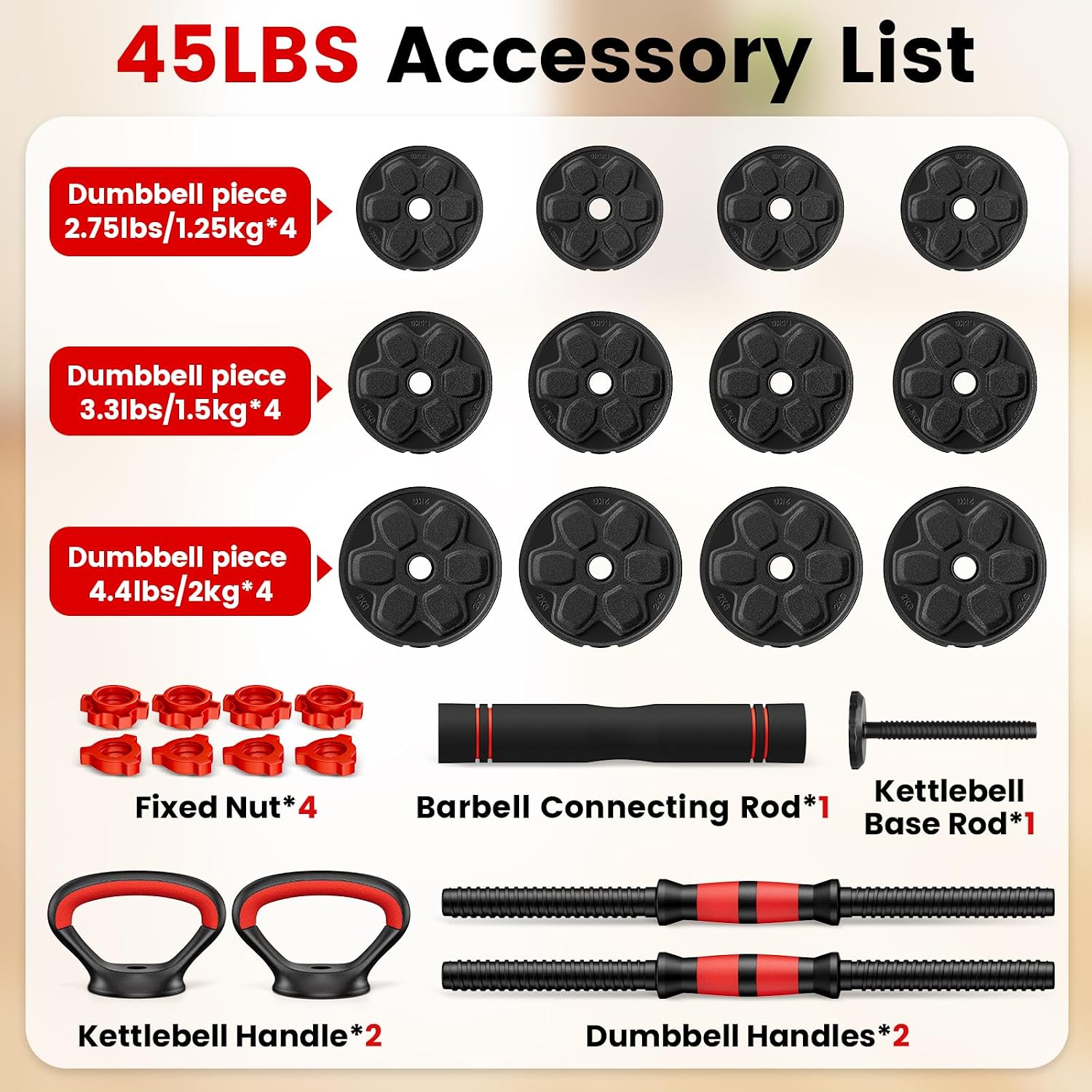 5‑in‑1 Adjustable Dumbbell Set with Connector