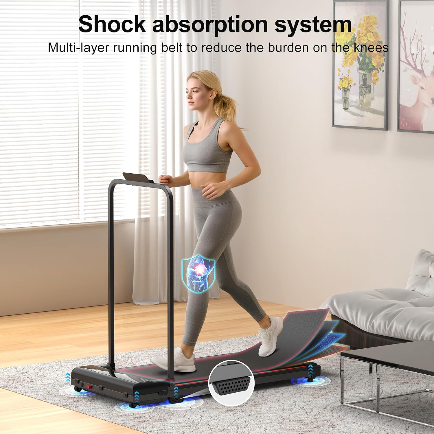 Foldable Under‑Desk Walking Pad with Handles