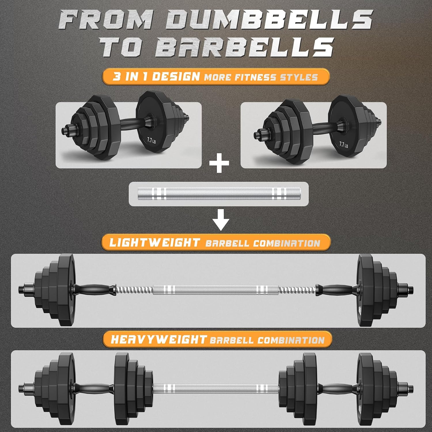 Steel Adjustable Dumbbell Set with Connector