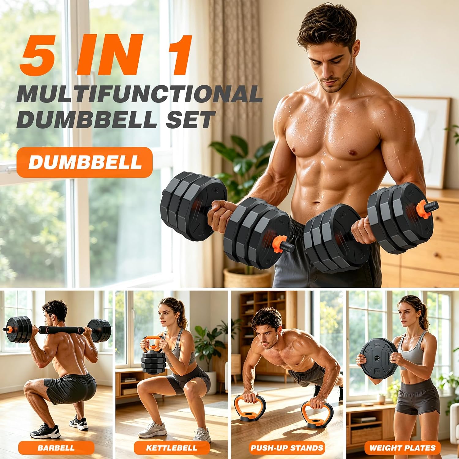 5‑in‑1 Home Gym Adjustable Dumbbell Set