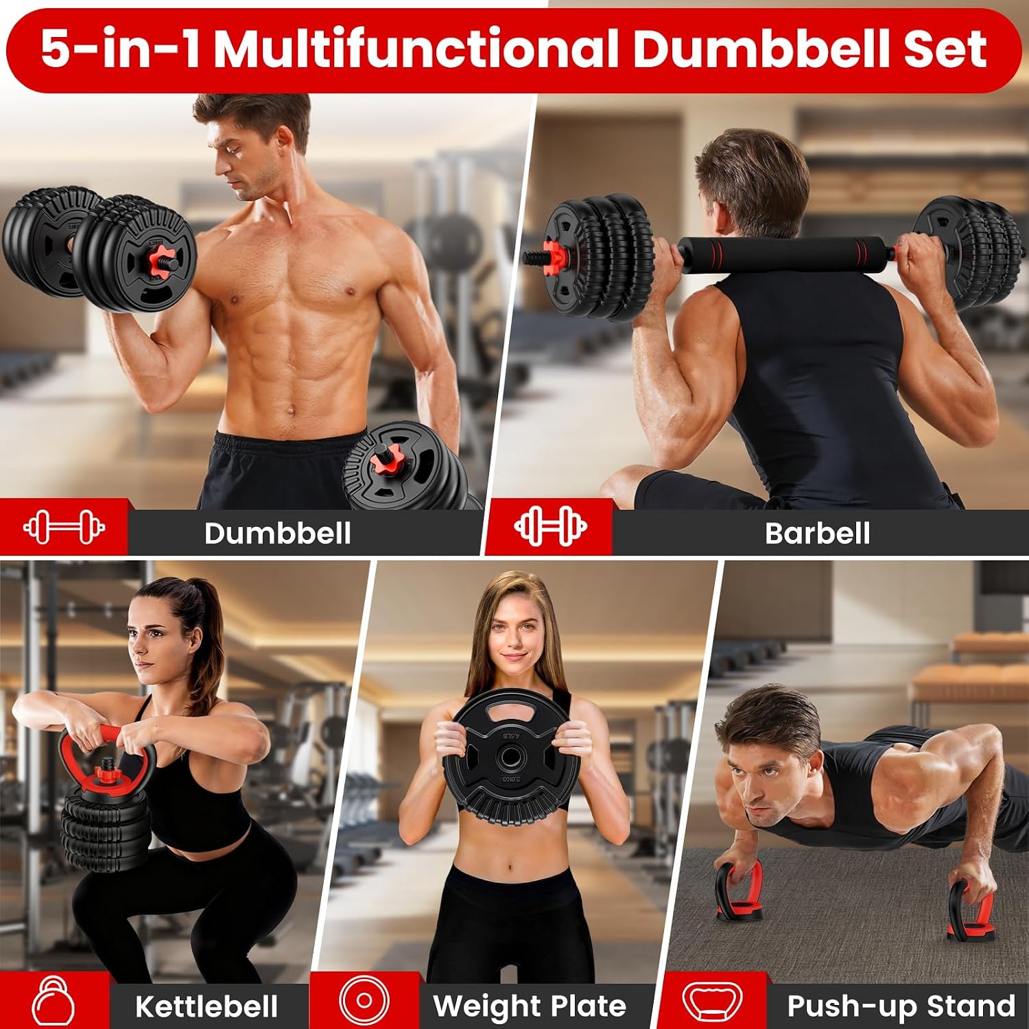 5‑in‑1 Adjustable Dumbbell Set with Connector