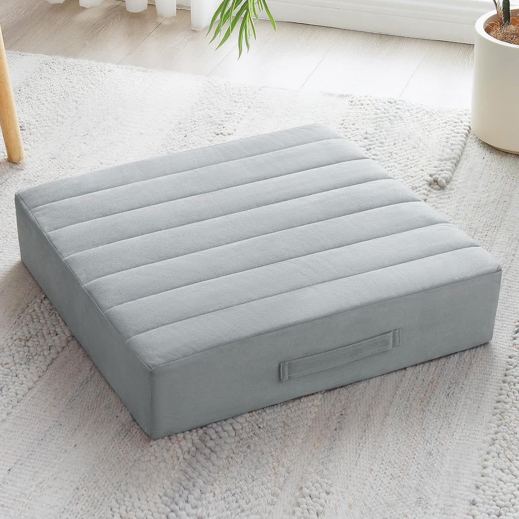 Light Gray Tufted Foam Meditation Floor Pillow