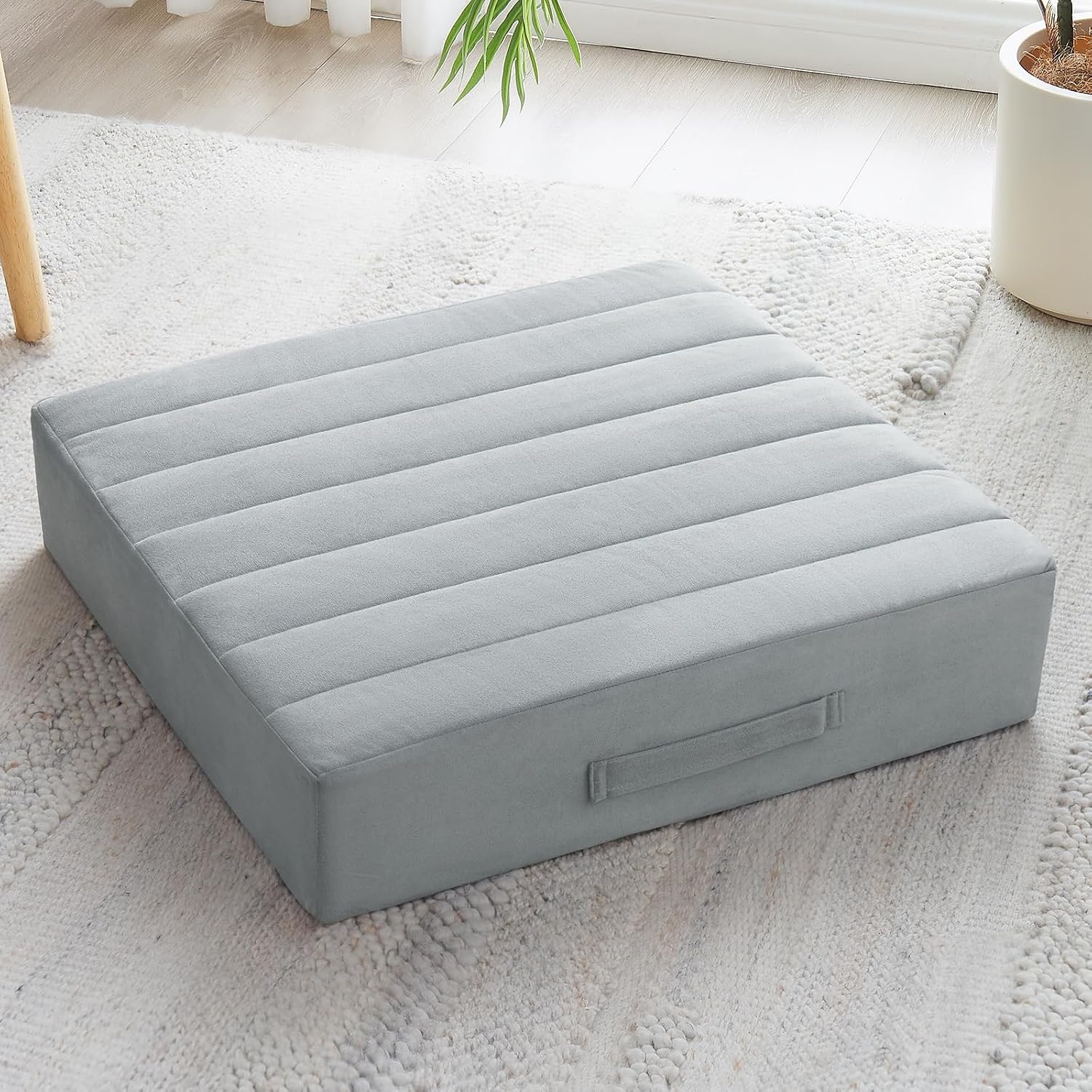 Light Gray Tufted Foam Meditation Floor Pillow