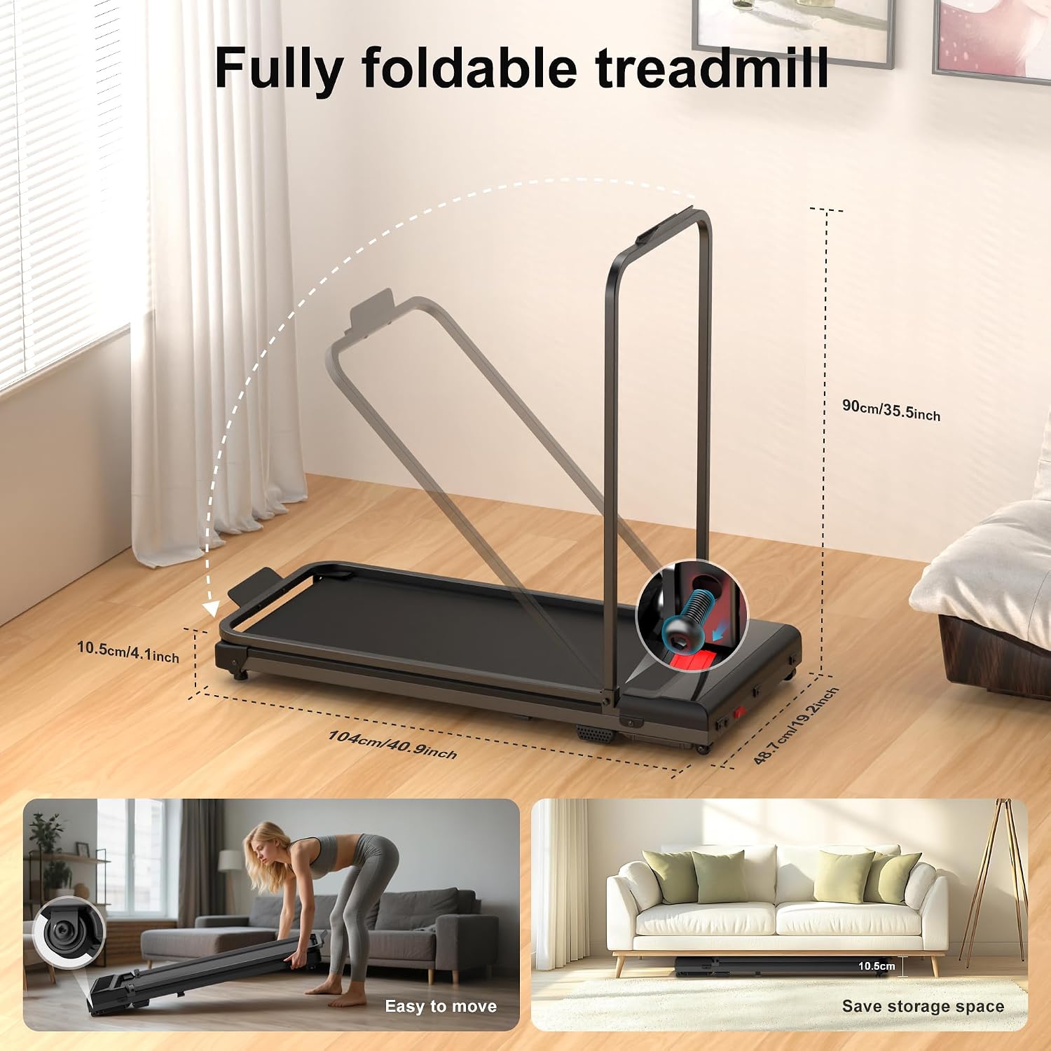 Foldable Under‑Desk Walking Pad with Handles