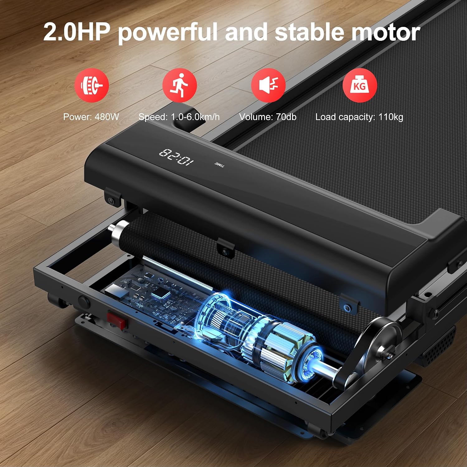 Foldable Under‑Desk Walking Pad with Handles