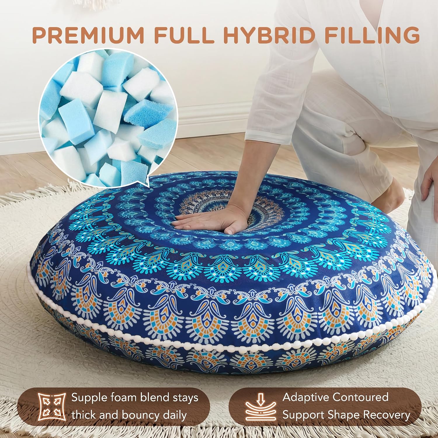 Navy Large Adult Meditation Floor Pillow