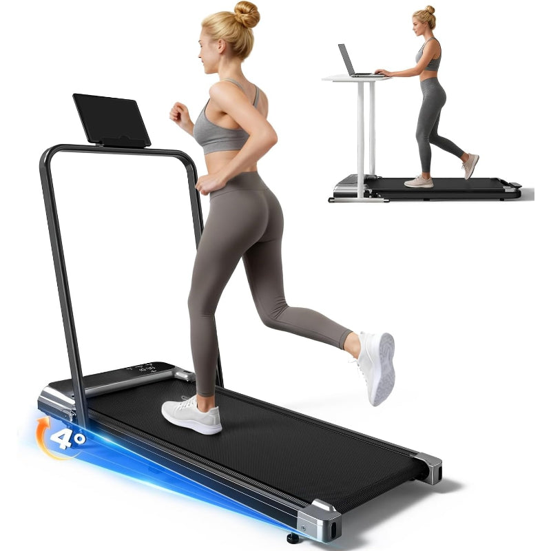 Incline Walking Pad Treadmill with Handle Bar