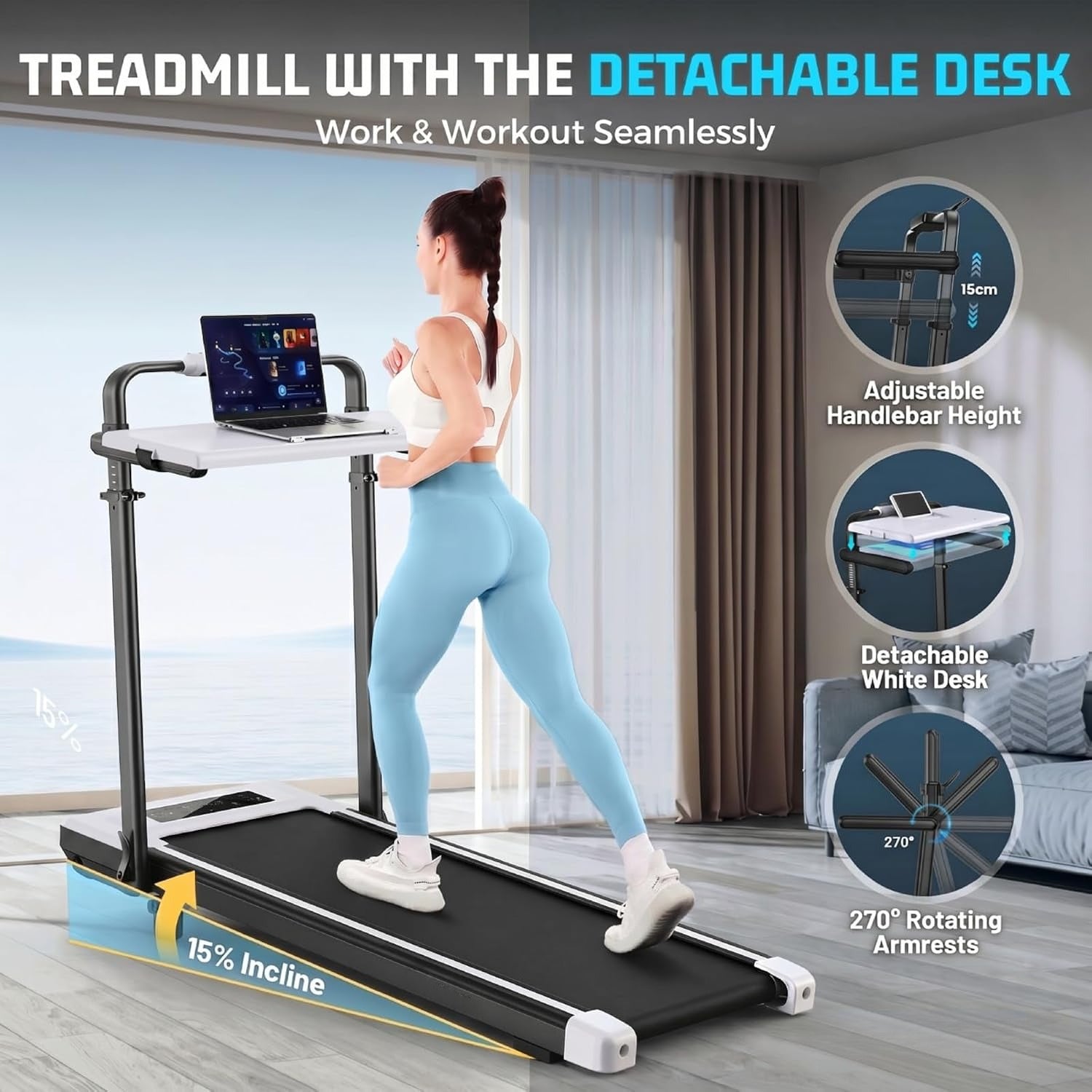 Foldable Incline Walking Pad Treadmill with Handles