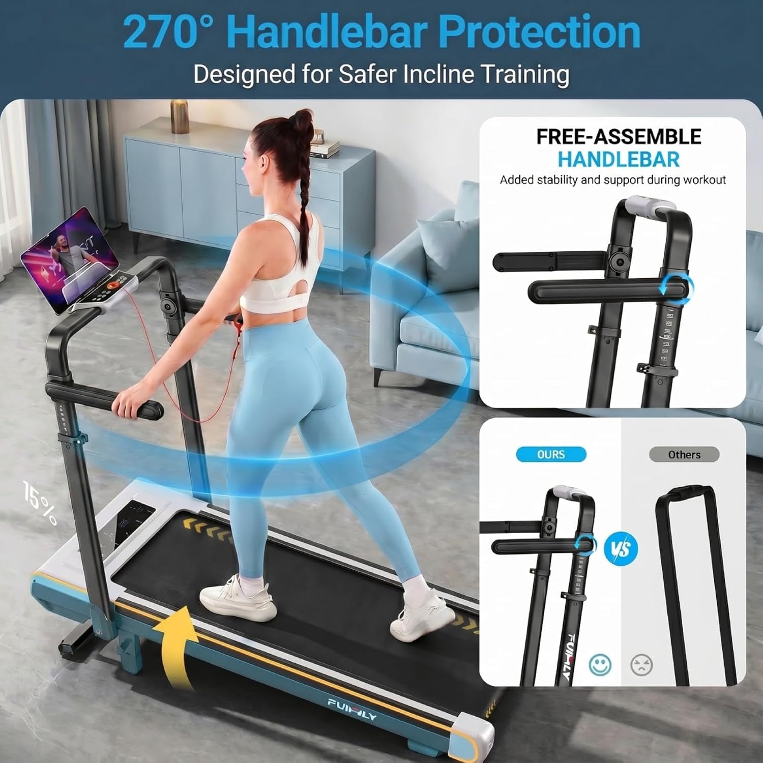 Foldable Incline Walking Pad Treadmill with Handles